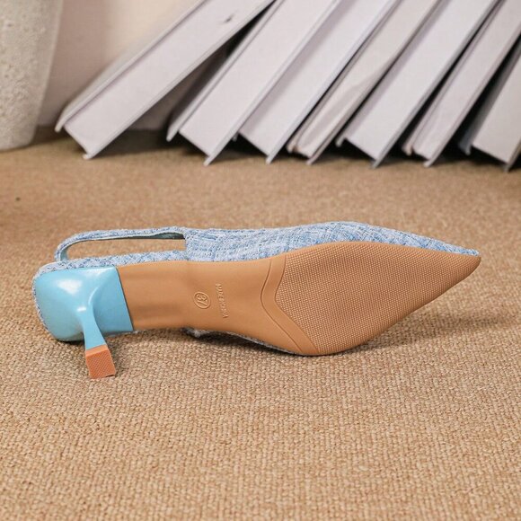 Baby Blue Casual Women's Pointed Toe High Heel Slip On Pumps - Picture 6 of 7